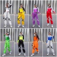 Bộ á croptop moschino dài tay, quần jogger túi hộp gió tập gym,nhảy Zumba,Aerobic,đồng phục đội nhóm,biểu diễn nữ