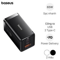 Bộ Adapter Sạc 3 cổng USB Type C PD QC 3.0 GaN5 kèm Cáp Type C - Type C 1m 65W Baseus CCGAN65S5