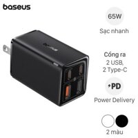 Bộ Adapter Sạc 4 cổng USB Type C PD QC 3.0 GaN6 Pro 65W kèm Cáp Type C - Type C 1m Baseus CCGAN65S6