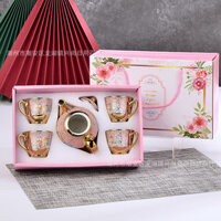 Bộ ấm, Bộ trà LOGO gốm sứ, tách cà phê, đĩa, quà tặng, Bộ cốc sứ mạ vàng, phong cách Châu Âu mạ điện