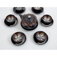 Bộ ấm chén Bát tràng uống trà men nham thạch dáng ấm giang tây quai đồng 420ml hoa nở lòng chén