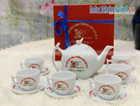 Bộ ấm chén - bình trà dáng bưởi cành in logo kỷ niệm 40 năm ngày Nhà Giáo Việt Nam