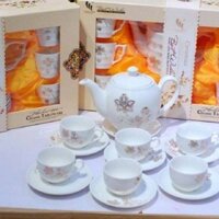 Bộ ấm chén cao cấp, bộ ấm chén sứ uống trà phong cách hàn quốc ,họa tiết ngẫu nghiên