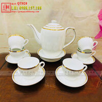 Bộ ấm chén cao chỉ kép vàng kim mã QT020