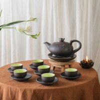 Bộ ấm chén cổ 3 chân tử sa khay chữ nhật