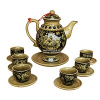 Bộ ấm chén cổ vẽ hoa mẫu đơn nền đen