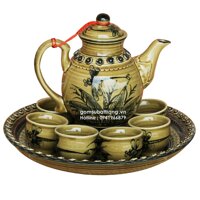 Bộ ấm chén cổ vẽ tay chuồn chuồn kèm đĩa cổ