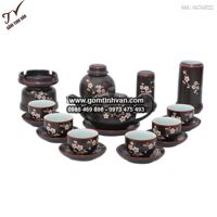 Bộ ấm chén dáng tròn khắc hoa mai đủ phụ kiện - ACK022