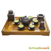 Bộ Ấm Chén Đắp Nổi – Cây Tùng Đen – Phụ kiện+Khay