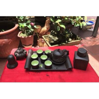 Bộ ấm chén đắp trúc khay chữ nhật và phụ kiện