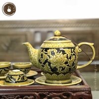 Bộ Ấm Chén Giả Cổ Thời Lý Bát Tràng Hoa Phù Dung Dáng Long Đán 650ml AHL09