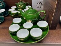 Bộ ấm chén gốm sứ bát tràng họa tiết thuận buồm xuôi gió chóp lá