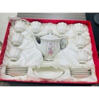 Bộ ấm chén gốm sứ Hoa Đào thiết kế tinh tế kèm hộp sang trọng (1ấm+8chén+đĩa kê)