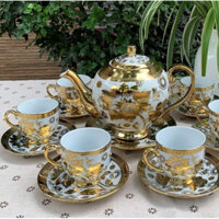 Bộ Ấm Chén Gốm Sứ Phong Cách Hoàng Gia Sang Trọng, Bộ Ấm Trà Cao Cấp Gồm 1 Ấm Và 6 Ly Kèm Dĩa