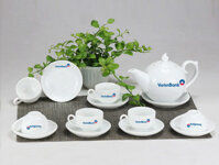 Bộ Ấm Chén In Logo Bát Tràng Chóp Lửa Trắng