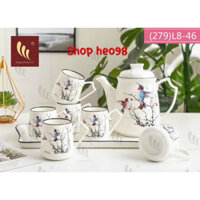 Bộ Ấm Chén Kiểu Hàn Quốc Kèm Khay Sứ Xương Cao Cấp (cam kết hàng y hình)