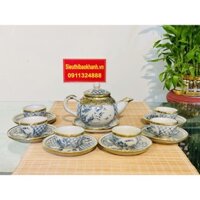 Bộ ấm chén men cổ quai mây bọc đồng xuất xứ Bát Tràng
