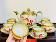 Bộ Ấm Chén Men Da Lươn Bọc Đồng Họa Tiết Hoa Đào Sang Trọng BKCEVN-8073