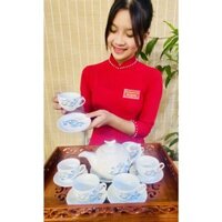 Bộ ấm chén men ngọc họa tiết hoa sen