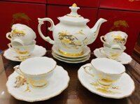 Bộ Ấm Chén Men Ngọc Hoạ Tiết Vẽ Chỉ Vàng 800ML