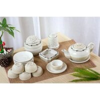 Bộ Ấm Chén Men Rạn Dáng A Dung Tích 350ml Và 250ml 3 Gam Màu Ấm Pha Trà Gốm Sứ Cao Cấp Bát Tràng