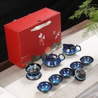 Bộ Ấm Chén Pha Trà Đạo Men Thiên Mục Lông Thỏ Hỏa Biến