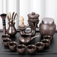 Bộ ấm chén pha trà đạo tử sa Nghi Hưng kiểu cối xay hình Hoa Sen