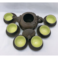 Bộ ấm chén pha trà gốm sứ lòng xanh - ANTH686 - Nâu đen