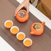 Bộ ấm chén pha trà Kungfu 6 món - bộ ấm trà đóng hộp quà tặng sang trọng, bộ ấm trà du lịch