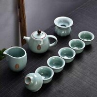 Bộ ấm chén pha trà men rạn xanh ngọc 9 món