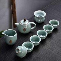 Bộ ấm chén pha trà men rạn xanh ngọc 9 món