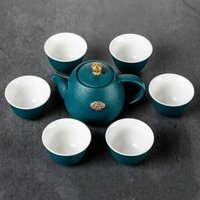 Bộ Ấm Chén Pha Trà Nhật Bản Tịnh Không, Gốm Sứ Cao Cấp 250ml 7 Món – Sương Mai