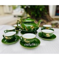 Bộ ấm chén Phúc - Lộc - Thọ men ngọc lục bảo Bát Tràng - Bộ trà Bát Tràng