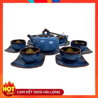 Bộ Ấm Chén Qủa Hồng Xanh Dương Sứ Bát Tràng Của Nghệ Nhân Nguyễn Văn Hải