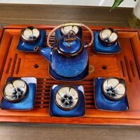 Bộ ấm chén Siêu lân xanh hoả biến cao cấp – Gốm Sứ Bát Tràng