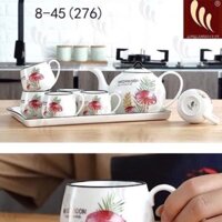 BỘ ẤM CHÉN SỨ IN HOA KÈM KHAY ĐƠN
