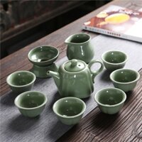 Bộ ấm chén sứ pha trà đạo men ngọc lục bảo