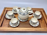 Bộ ấm chén trà chim lạc to vẽ vàng 24k Chu Đậu