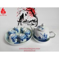 Bộ ấm chén trà đạo Bát Tràng men lam 350ml