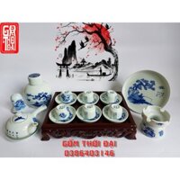 Bộ ấm chén trà đạo vẽ lã vọng câu cá