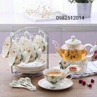 Bộ  ấm chén trà nến cao cấp hoa trà xanh