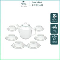 Bộ Ấm Chén Trà Sứ Minh Long 0,7 L Chỉ Xanh Lá – Jasmine Gốm sứ Hoa Gạo – Tinh Tế