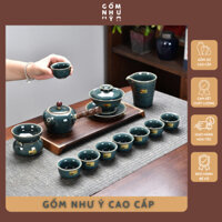 Bộ ấm chén trà sứ phủ men ngọc hoàng gia cao cấp