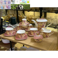 BỘ ẤM, CHÉN TRÀ SỨ XƯƠNG 6 CỐC KÈM 2 HŨ ĐỰNG ĐƯỜNG, SỮA NHIỀU HỌA TIẾT ĐẸP SANG TRỌNG