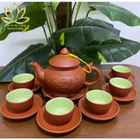 Bộ ấm chén trà tử sa Bát Tràng hoạ tiết Quai Rồng màu đỏ 350ml