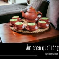 Bộ ấm chén trà tử sa Bát Tràng hoạ tiết Quai Rồng màu đỏ 350ml