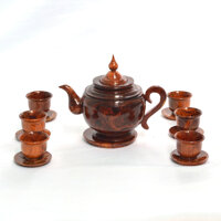 Bộ ấm chén trang trí bằng gõ - Bộ ấm chén trà cao gỗ cẩm tinh lõi cao cấp 1 ấm 6 chén - bình trung - chóp nhọn
