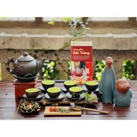 Bộ ấm chén tử sa, ấm chén gốm sứ Bát Tràng bộ trúc đào giá rẻ (1 ấm, 6 chén, 7 đĩa)