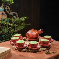 Bộ ấm chén tử sa Bát Tràng màu đen quai ngang