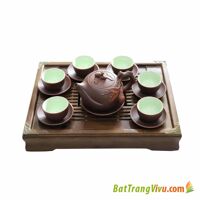 Bộ ấm chén Tử Sa – dáng Đào – khay gỗ